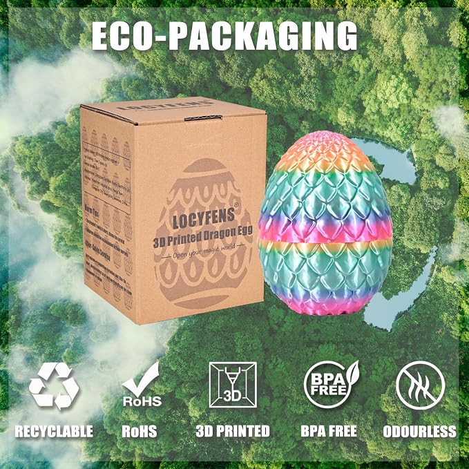 12" 3D Printed Dragon Eggs with Dragon, Articulated 3D Fidget Toys for Kids | Crystal 3D Dragon Toys for Boys Girls, Small 3d Printed Animals, Dino Dinosaur Eggs Toys, Easter Basket Stuffers（Rainbow）