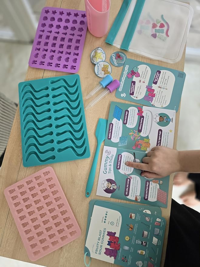 Kids Gummy Making Kit | Real Reusable Candy Science | Ages 6-12 | STEM DIY Activity | Gummy Molds and Visual Recipe Cards | Screen Free Fun | Birthday Christmas Gift Stocking Stuffer