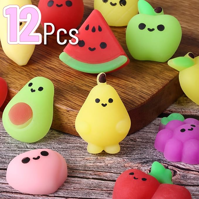 Mr. Pen- Fruit Squishy Toys, 12 Pack, Washable Twistable Stretchy Squishies | Soft Stress Relief Sensory Toys for Squeezing, Kids’ Gifts, Party Favors & Classroom Rewards