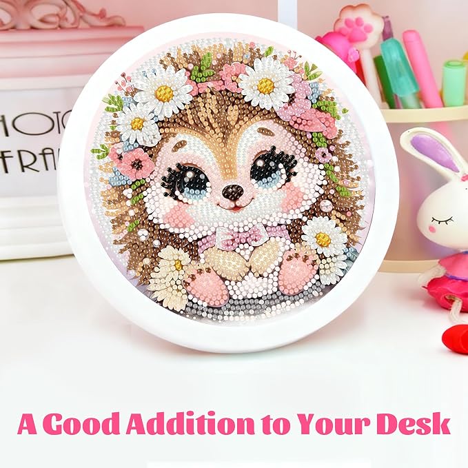 Gemozaic Hedgehog Diamond Art Kits for Kids Ages 8-12, Round Frame, 8x8 in | Cute Animal Diamond Art Paitning for Kids 10 Year Old, Easy Kid Big Gem Painting, DIY Arts and Crafts for Girl Birthday Gift