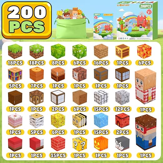 LionFuny 200PCS Magnetic Blocks,Magnetic Building Blocks Stacking Toys,Magnet Toys Building World Set, STEM Sensory Christmas Birthday Gift for Toddlers Boys Kids Age 3 4 5 6 7 8,Upgrade 1" Large Size