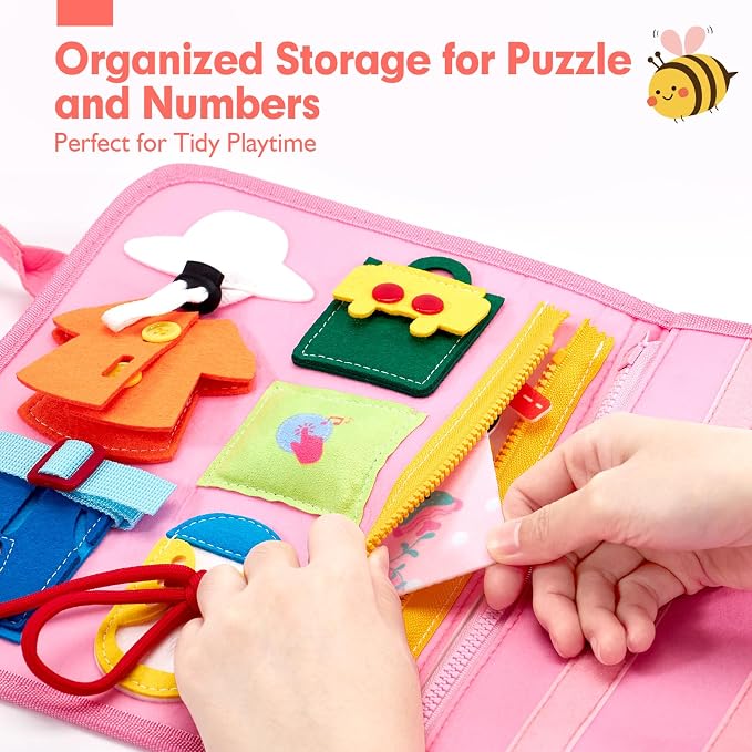 hahaland Busy Board for Toddlers Boys Girls Montessori Toys for 3+ Year Old | Preschool Educational Learning Activities Toddler Travel Toys for Ages 3 4 5 with Life Skill Number Color Weather