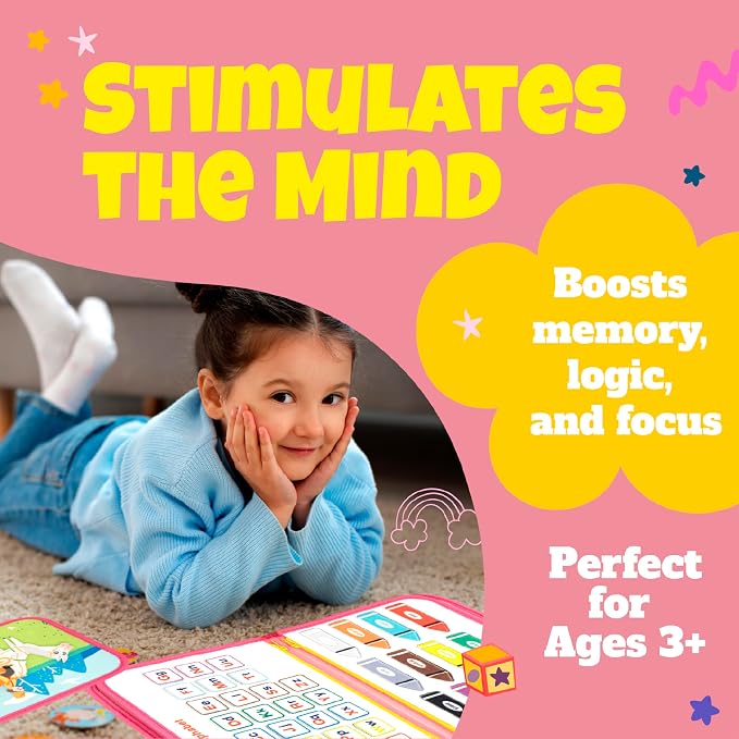 Ibenji Montessori Busy Book for Kids Ages 3+ Sensory Learning Toy with Zippers, Buckles, Letters, Numbers & Puzzles – Travel Quiet Book for Airplane & Car