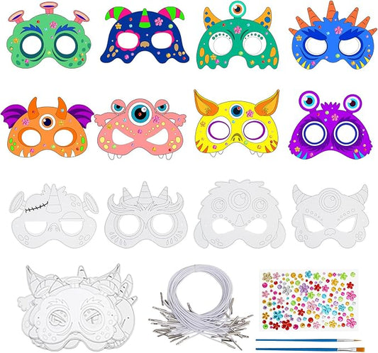 24 Pcs Monster Crafts for Kids DIY Coloring Masks School Activity | DIY Color Your Own Cartoon Monster Arts and Crafts for Masquerade Birthday Dress-Up Cosplay Party Favor Class Game Supply
