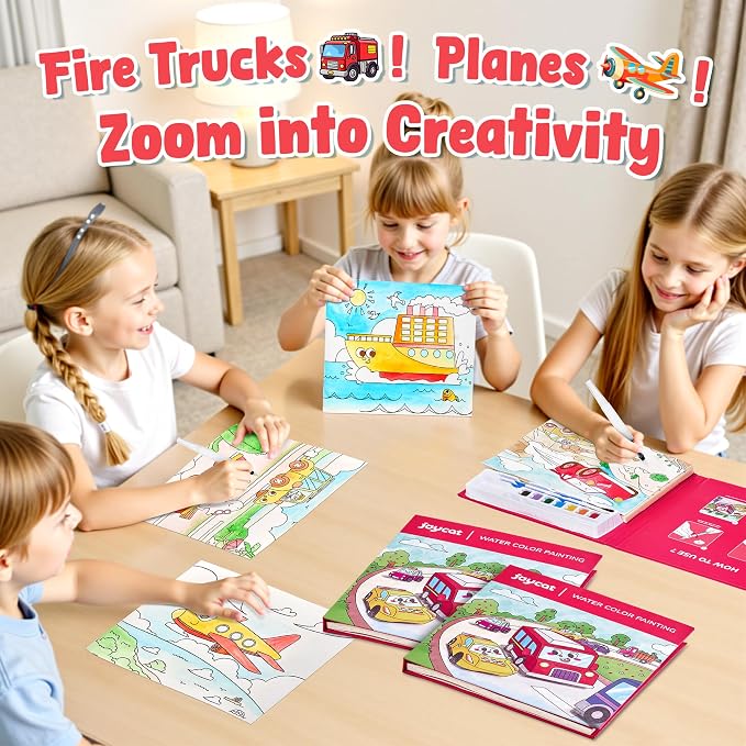 JoyCat Paint with Water Coloring Books for Toddlers (Transportation) | Watercolor Painting Set for Kids Ages 3-5 & 4-8, Arts & Crafts Drawing Activity Travel Toy, Birthday Gifts for Boys & Girls