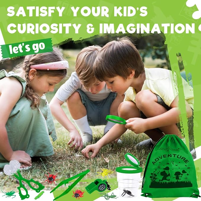 Kids Explorer Kit – Bug Catcher with Binoculars & Safari Costume Vest | 16pcs with 6 Realistic Insects, Bug Container, Safari Hat. Perfect Costume to Be a Zookeeper, Paleontologist, Ideal for 3-12