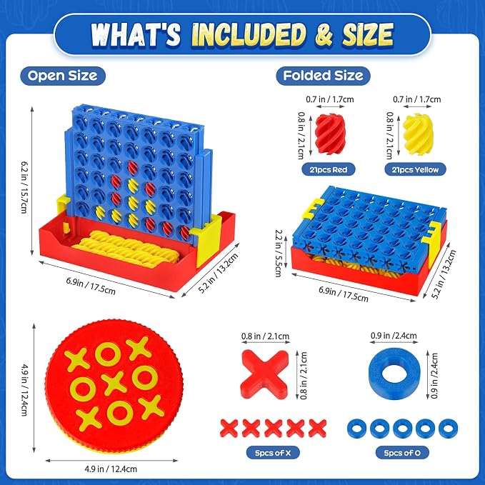 Tic Tac Toe Game & 4 in A Row Board Games Mini Tic Tac Toe Kids Travel Family Strategy Board Games for Kids & Adults Coffee Table Decor Indoor Outdoor Toys Gift