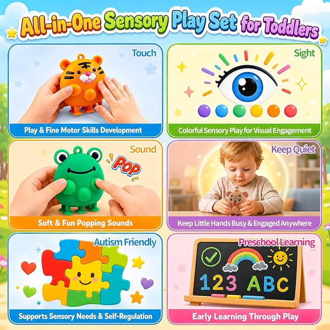 ChildFun 6 PCS Animal Suction Popper Sensory Toys, Travel Toys for Airplane & Car Activities, Silicone Pop Fidget Toys for Kids, Birthday Gifts for Girls & Boys