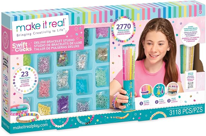Make It Real Swift Clicks Deluxe Bracelet Studio - Create Colorful Friendship Bracelets with Swift Clicks Deluxe Design Tool - Includes Beads and Charms