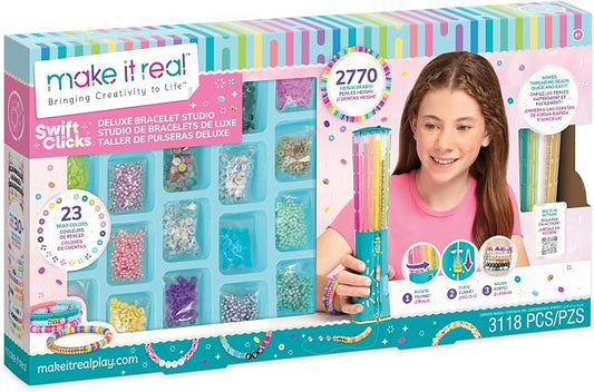 Make It Real Swift Clicks Deluxe Bracelet Studio - Create Colorful Friendship Bracelets with Swift Clicks Deluxe Design Tool - Includes Beads and Charms
