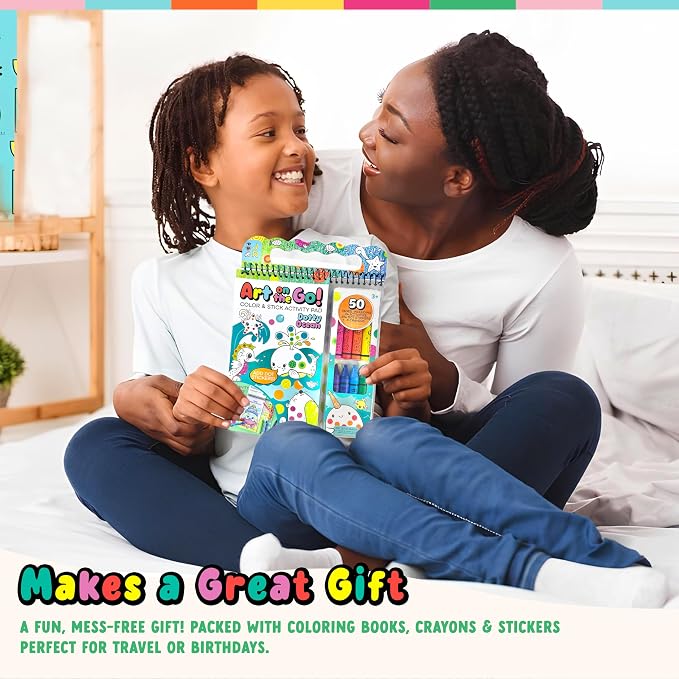 Bright Stripes Art on the Go Going Dotty Ocean Theme Travel Kit, Ages 3+ | Compact coloring set with dot stickers, crayons and an activity book, mess-free craft fun suited to toddlers, preschoolers