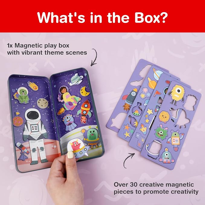 Magnetic Puzzle Box for Kids Ages 3-5, Space Travel Puzzle Game | 30+ Magnetic Pieces, Inspire Curiosity & Imagination, Quiet Travel Toy, Gift for Girls and Boys