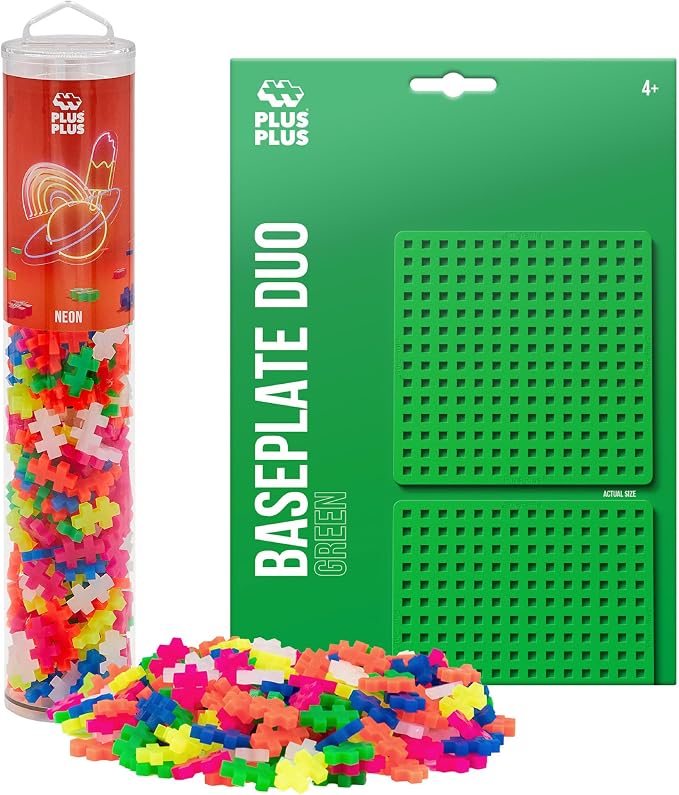 PLUS PLUS 240 Piece Neon Mix Tube & Baseplate - Waffle Blocks Stem Toy | Sensory Bin Fillers, Gifts for Boys & Girls, Classroom Must Haves, Christmas Stocking Stuffers for Kids, Math Manipulatives