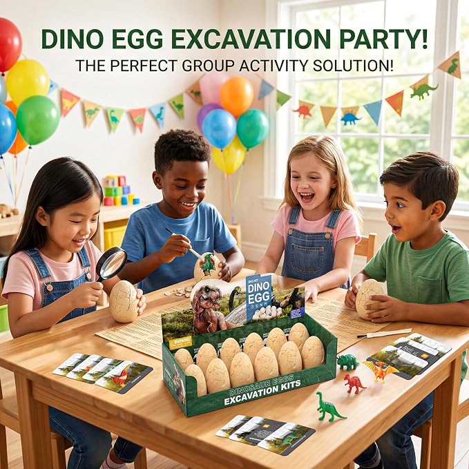 12 Dinosaur Eggs Dig Kit Toys for Kids, Excavation Kit with Magnifier | Easter Basket Stuffers, Science STEM Birthday Party Favors, Gifts for Boys Girls Age 3 4 5 6 7 8 9 10 + Years Old