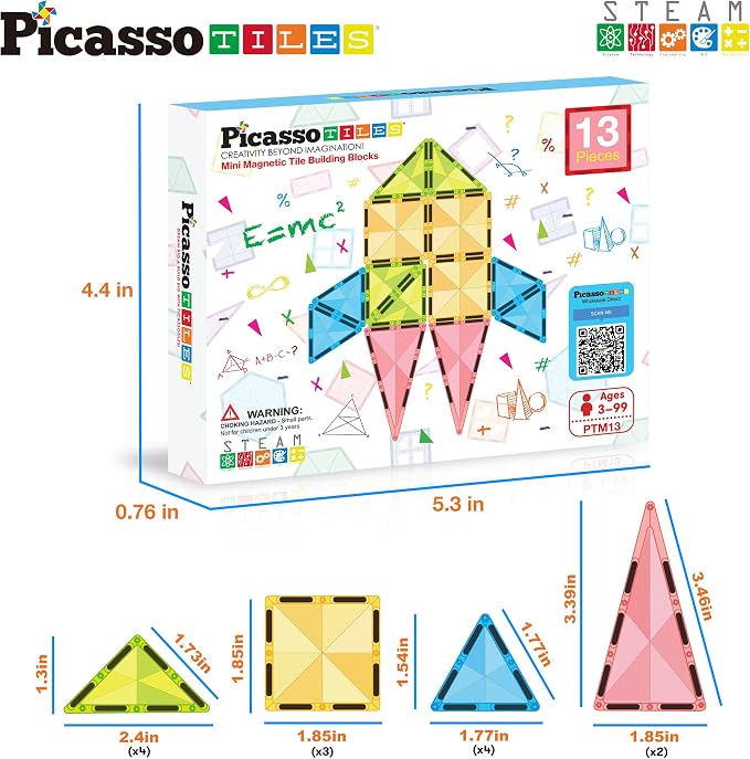 PicassoTiles Travel Size Series Magnet Building Blocks Toy Set mini Diamond Magnetic Construction Block Sensory Toys Preschool Toddler Boy Girls Age 3+ STEM Educational Learning Kit Pretend Play PTM13