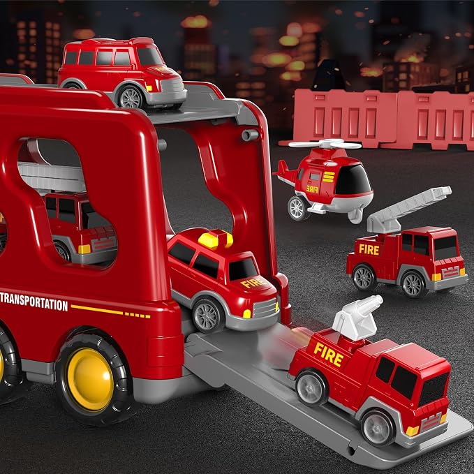 Beby Buty 7 in 1 Fire Trucks Cars Toys for Toddlers 3-5, Boy Toddler Car Truck Toys with Light Sound, Birthday Gifts Toys for 3 4 5 6 Year Old Boy