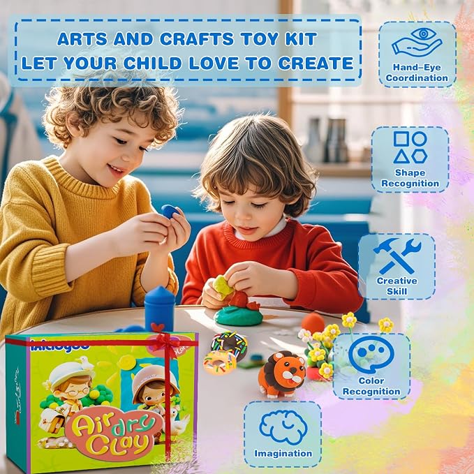 Ixiaoyoo Air Dry Clay, 104 Colors Foam Modeling Clay for School Projects | Safe & Non-Toxic, Soft, Non-Sticky, DIY Model Crafts Kids Toys for Home Party Favors, Birthday Gifts for Aged 3–12 Boys Girls