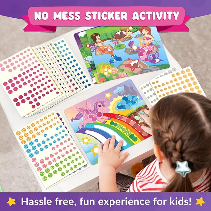Dot Art Activity - Unicorn & Princess Sticker Kit, Toys for 3 Year Old Girl | Toddler Art & Craft Supplies for Kids, Birthday Gifts for Boys & Girls Ages 3, 4, 5, 6, 7 Year Old - Travel Toys for Airplane