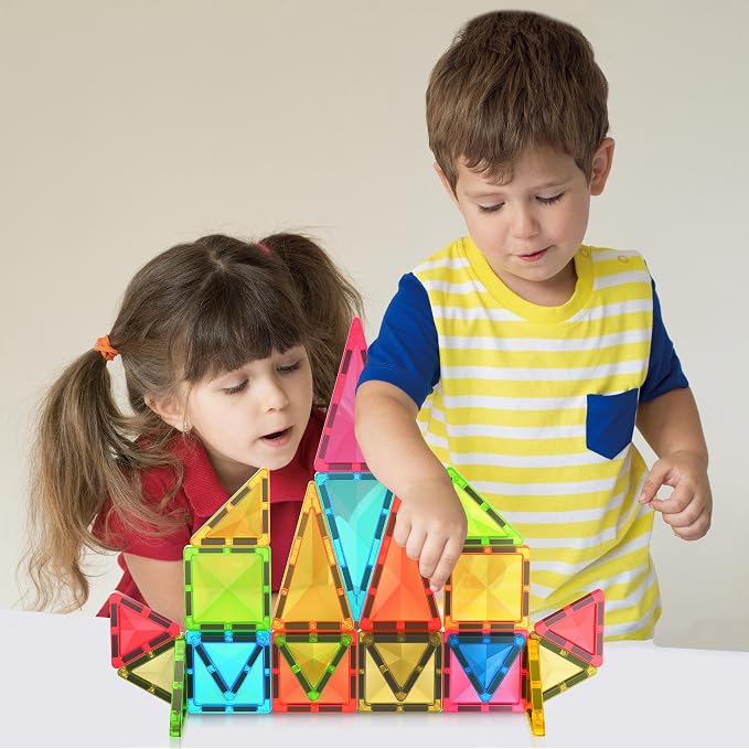 PicassoTiles Magnetic Tile 24pc Mini Diamond Magnetic Building Blocks Set Travel Size STEM Educational Construction Toy Portable Hands On Learning Creative Open Ended Play for Kids Ages 3 Plus PTM24