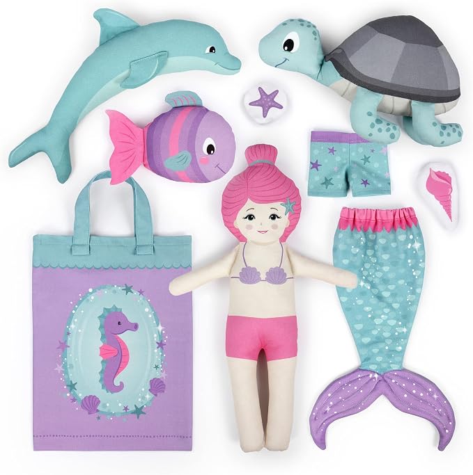 kullaloo Sewing kit for Kids Beginners - DIY Craft for Girls & Boys - Cut & Sew Fabric Panel Mermaid (Underwater Tales)