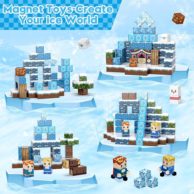 100pcs Magnetic Blocks, Magnetic Blocks for Kids Ages 4-8 | Magnetic Cubes Sets for Ice Castle Build, Stacking Magnets for Kids, Birthday Gifts for Boys and Girls Age 3+ Years Old