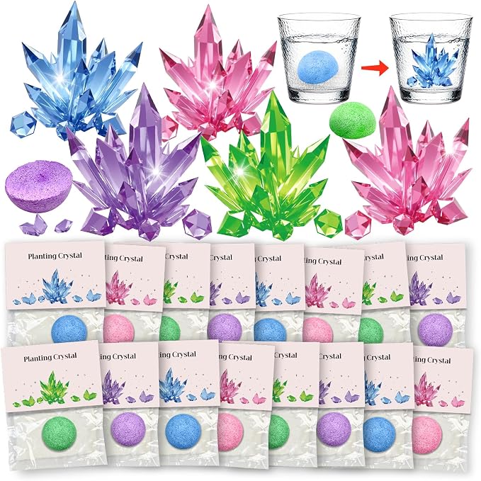 16 Pack Crystal Growing Kit Science Party Favors for Kids STEM Science Experiment Bulk Classroom Prizes Goodie Bag Stuffers Birthday Return Gifts for 4-6 8-12 Boys and Girls (16Pcs, One Size)