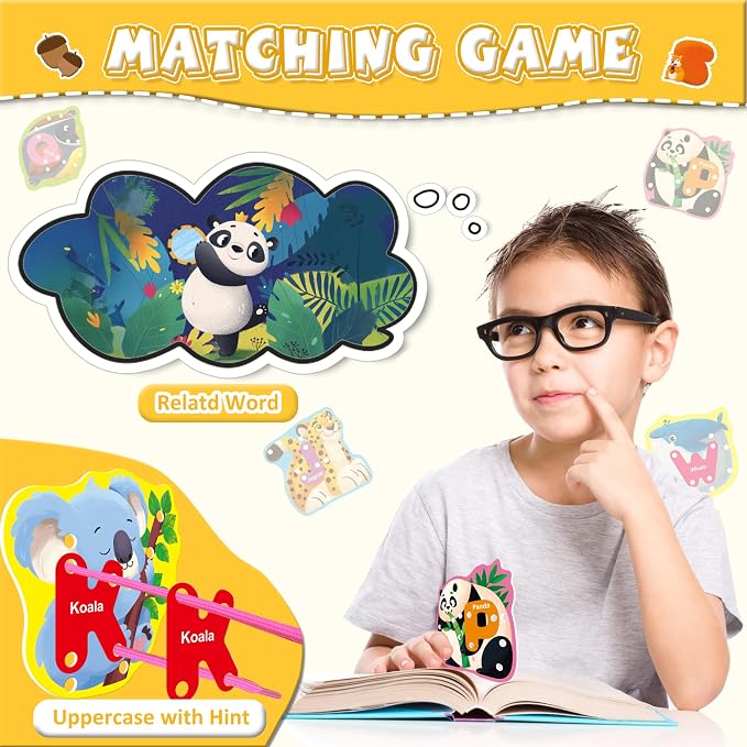26 Pairs Animals Lacing Cards| Alphabet Sewing Cards Kits for Toddlers | Preschool Learning, Developing Fine Motor Skills, Classroom Supplies