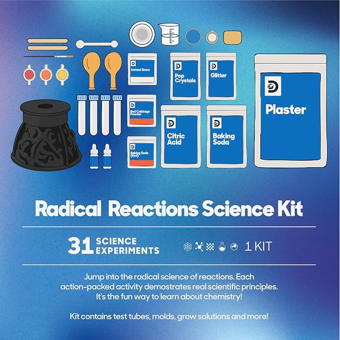 Discovery Radical Reactions Science Kit - 31 Experiments STEM Lab for Kids| DIY Activity Set with Chemistry Tools, Volcano Mold, Instant Snow| Educational Learning Toy| Gift for Boys Girls| Ages 8+