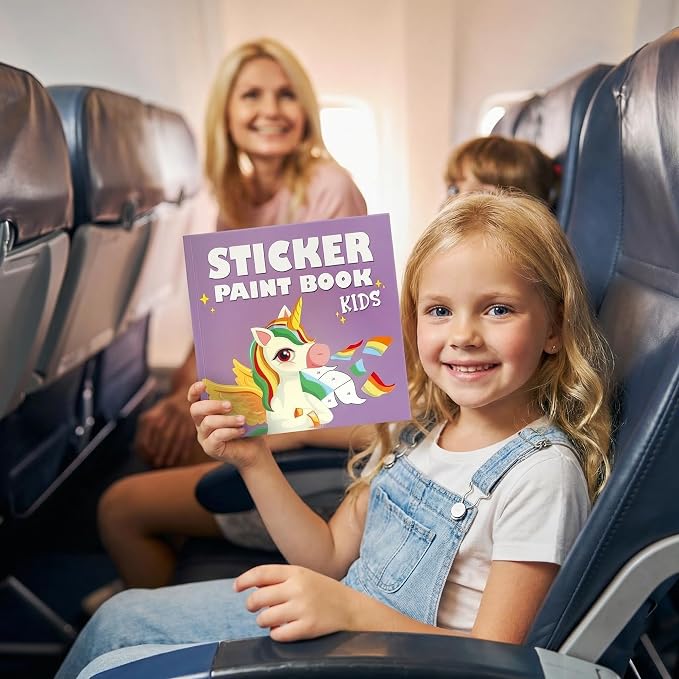 Fun Paint with Sticker Books for Kids Set of 2 - Activity for Ages 4-8 | Entertaining Sticker Activity with Vibrant Themes Keeps Kids Busy - Puzzle to Learn Shapes and Numbers at Home or Travelling