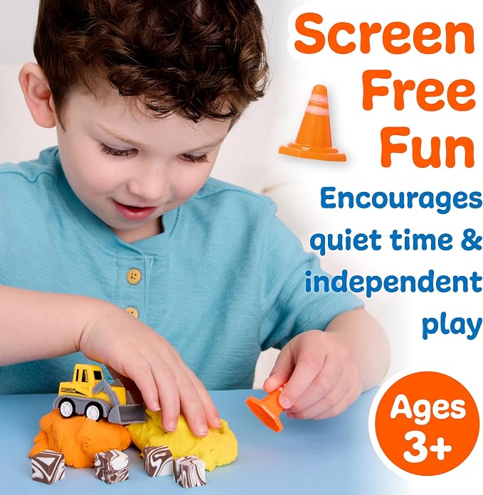 Creativity for Kids Sensory Minis Construction Kit | Cloud Clay Sensory Toy with Excavator for Kids | Summer Activities for Kids that are Mess-Free, Screen-Free Travel Toy (Ages 3+)