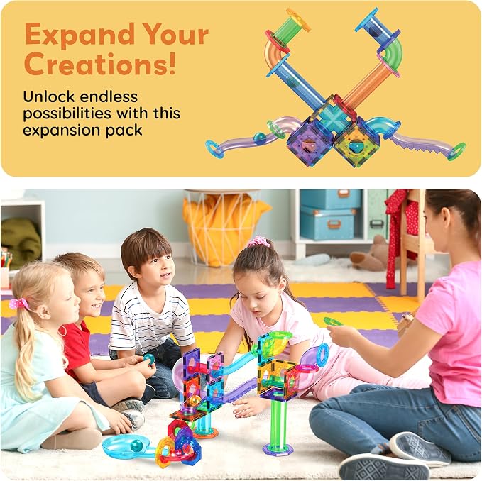 PicassoTiles Magnetic Marble Run Add-On Expansion Pack for Magnet Tile Building Blocks Maze Construction Toy Kit Educational STEM Learning Enhances Creativity Imagination Children Ages 3+ PTG01