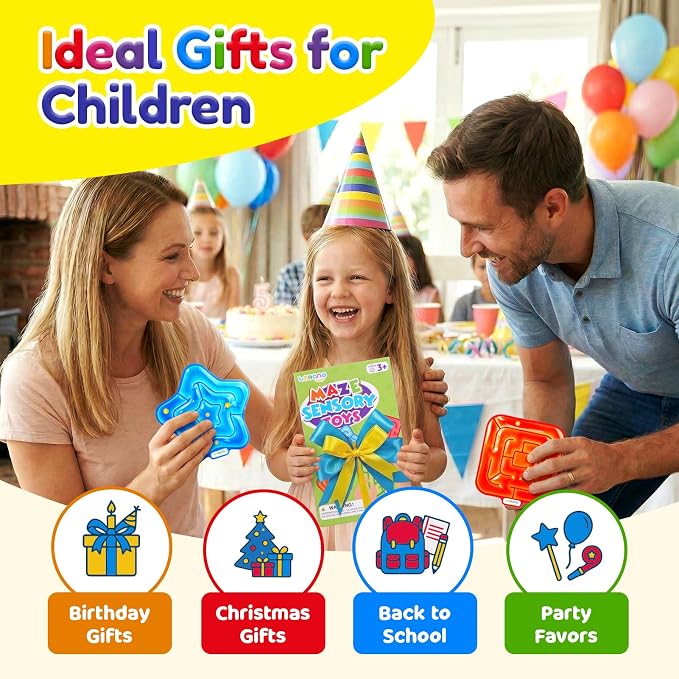 LESONG Sensory Fidget Toys for Kids: 4 Pack Squishy Gel-Filled Fidget Maze for Special Needs - Calming Sensory Toys for Autism ADHD Classroom Prizes - Travel Games for Boys Girls Car Road Trips