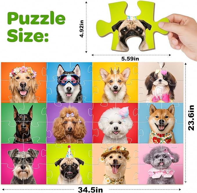 Jumbo Floor Puzzles for Kids Ages 3-5, 48 Piece Large Funny Dog Jigsaw Puzzles, Learning Educational Toys for Toddlers Ages 4-6 Preschool Educational Toys Gifts for Boys and Girls