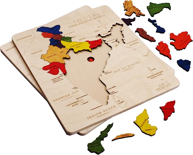 India Map Wooden Jigsaw Puzzle for Kids | 22 Puzzle Pieces | Learning & Educational Toy Gift for Boys & Girls Ages 4 Years and Above