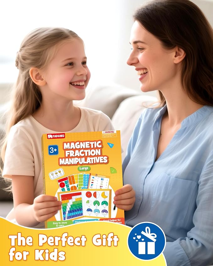 Large Magnetic Fraction Playbook Maths Manipulatives for Kids | Magnetic Fraction Educational Puzzle with Tiles & Circles, Montessori Fraction Learning Toys for Elementary School Children