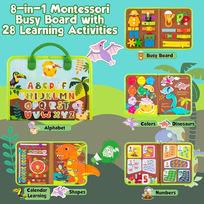Busy Board Montessori Toys for 2 Year Old Boy Girl Birthday Gift Busy Book | Educational Learning Sensory Quiet Busy Book for Toddlers, Activity Books for Toddlers, Airplane Car Travel Toys for Ages 2-4