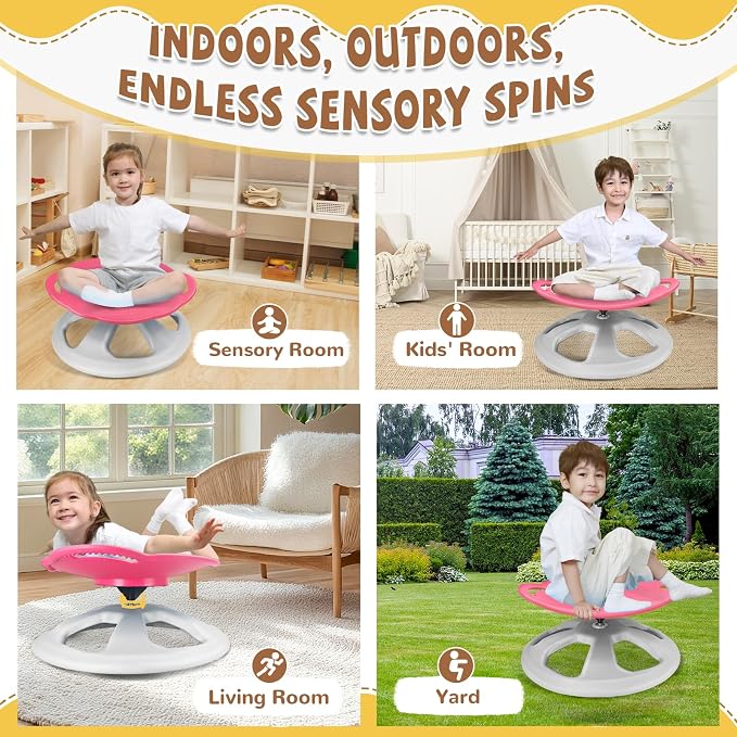 Zhenx Spinning Chair for Autistic Kids with Handles - Autism Sensory Toy | 220LBS Capacity Sensory Swivel Seat for ADHD Kids, Autism Sensory Products, Calming Gift Improve Focus & Body Balanc (Pink)
