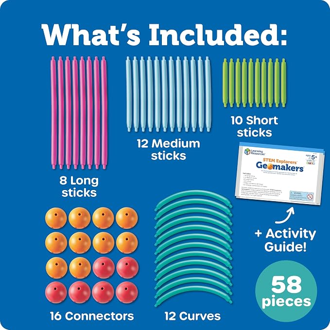 Learning Resources STEM Explorers Geomakers - 58 Pieces, Ages 5+ STEM Toys for Kids, Kindergartner Learning Toys, Shapes for Kids