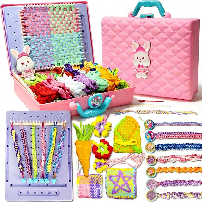 Weaving Loom for Kids, Friendship Bracelet Making Kit, Craft for Girls 6-12 | Birthday Gifts Party Creative DIY Toy for Little Girls, Easy Potholder Loom Knitting Kits, Rainbow Loops Weaving Set