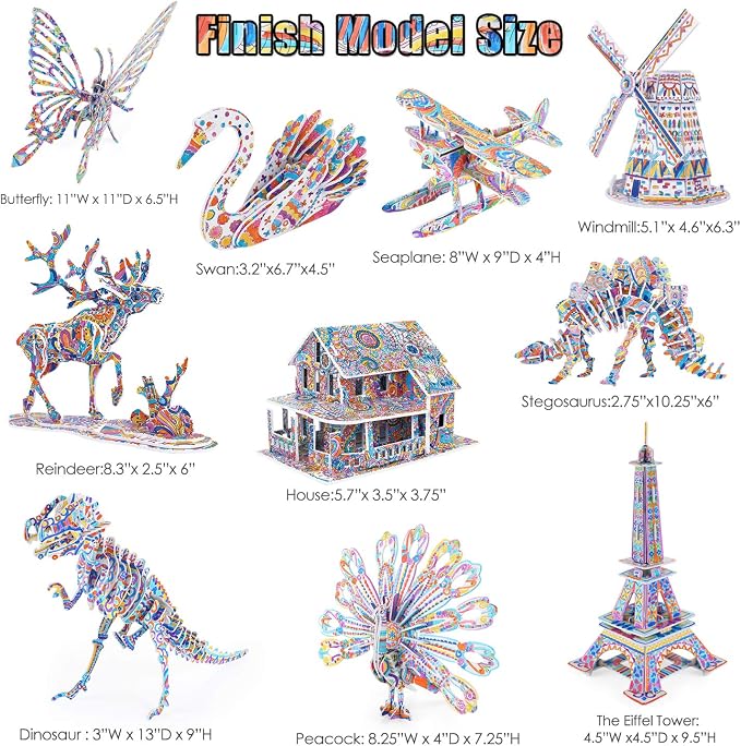 BEARUN 3D Coloring Puzzle Set, Arts and Crafts for Girls and Boys Age 6 7 8 9 10 11 12 Year Old, Fun Educational Painting Crafts Kit with Supplies for Kids, Birthday Toy Gift for Kids