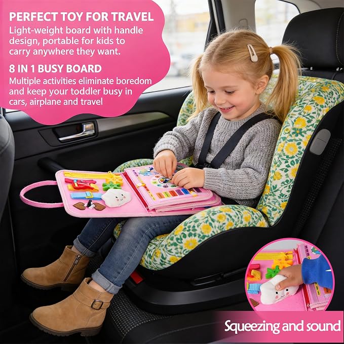 Montessori Busy Board for Toddlers – Sensory Busy Book with Buckles, Zippers, Letters, Animals, Toddler Activities – Fine Motor Skills Development Learning for Boys Girls Travel Activity