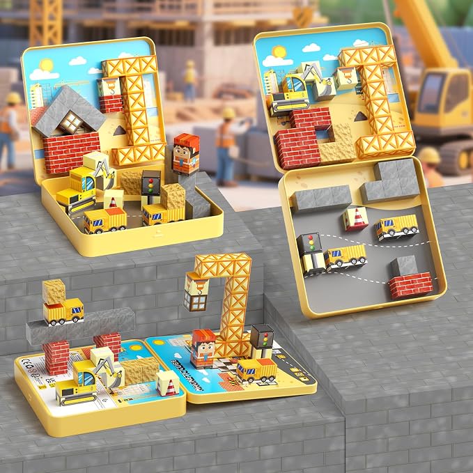 Magnetic Engineering Travel STEM：49PCS Mini Blocks Kit for Ages 3-8 | N32 Strong Magnets, Iron Box Baseplate, 49 Builds, 40+ Min Focus, 1-Min Storage, ASTM & CPSIA Certified, Perfect for Travel