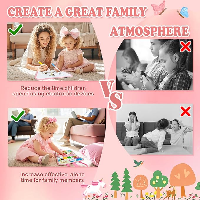 Aurasys Toddler Busy Board Montessori Travel Toy for Girls (Pink) | Educational Sensory Learning Busy Book for Airplane and Car Activities, Birthday Gift for Girls