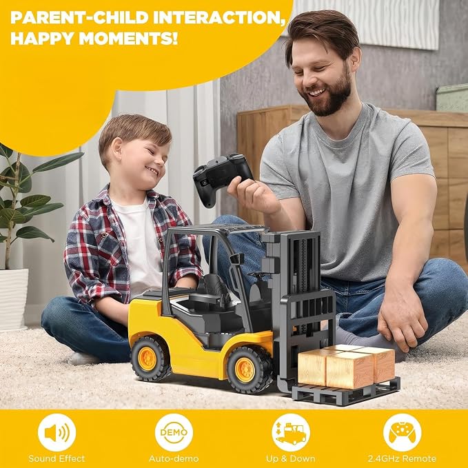 9-Channel RC Forklift, 1:18 Remote Control Forklift Toy for Kids & Adults | Kids RC Forklift with Lights & Sounds, Rubber Tires, Lift & Transport Action, 100-Min Runtime, for Kids 6+ Birthday Gifts