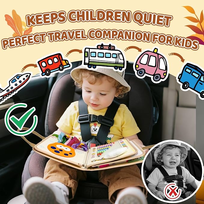 Aurasys Busy Board Montessori Toys for Toddlers Birthday Gifts | Montessori Busy Book Sensory Board for Learning Fine Motor Skills, Airplane Travel Toys for Boy & Girl