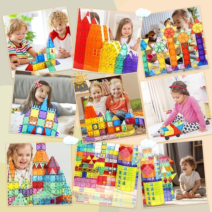 Paaxido Magnetic Tiles - 130PCS Magnetic Blocks for Kids, Magnet Tiles Building Blocks Set with 2 Cars, Construction STEM Magnet Toys Gift for Kids, Boys and Girls 3 4 5 6 7 8+ Year Old