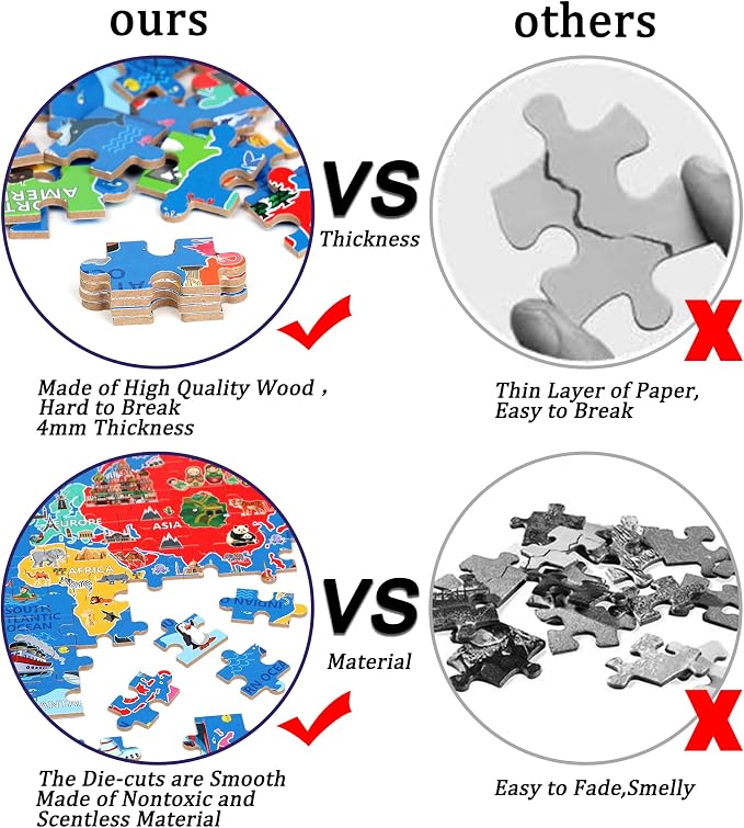 LELEMON World Map Puzzles for Kids Ages 4-8,100 Pieces World Sea Map Jigsaw Puzzles in a Metal Box,Fun World Map Learning Educational Toys for Boys Girls