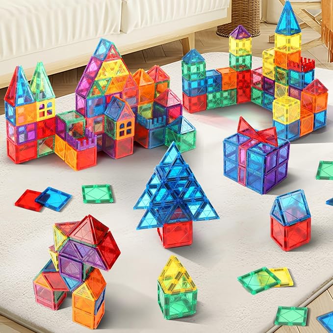 Mruikeny 100PCS Magnetic Tiles Kids Toys - Magnetic Building Blocks | STEM Magnet Building Set Preschool Learning Magnet Toys for Kids Ages 3-5 4-8, Sensory Montessori Toy for Toddlers 3+ Years