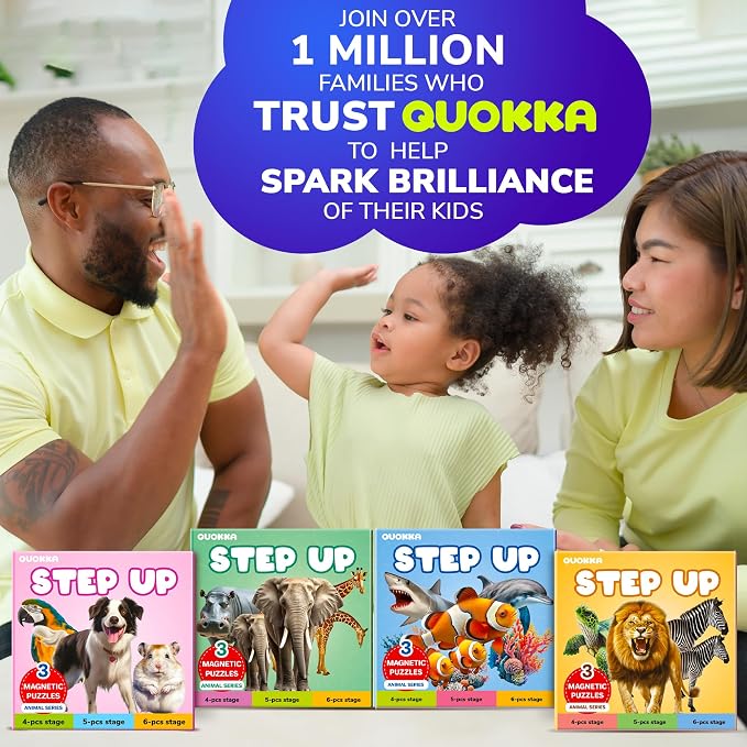 QUOKKA Step Up Magnetic Puzzles for Toddlers 1-3, Safari Animals Puzzle Set in One Book, Travel Games for Kids 3-5, Screen Free Toy for Toddlers and Preschoolers