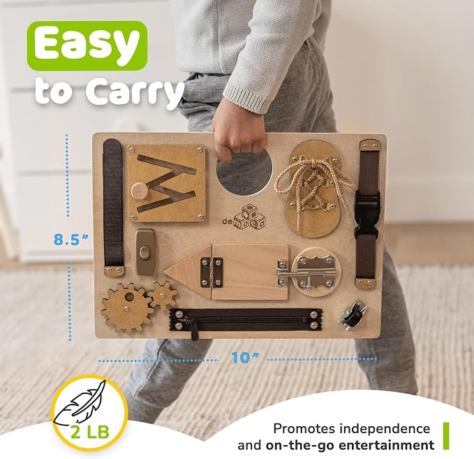 Montessori Busy Board with 10 Educational Activities for Fine Motor Skills | Preschool Busy Board for 3 Year Old with 10 Educational Activities for Fine Motor Skills, Travel Toy